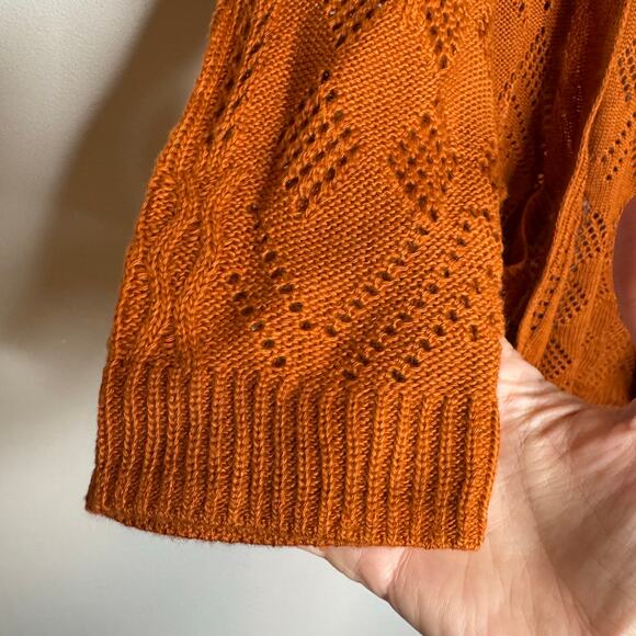 Market & Spruce Cecily Pointelle Open Front Cardigan Orange NWT Women’s XS - Picture 5 of 9